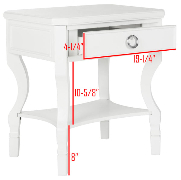 Safavieh Alaia Modern Nightstand With Elegant Curved Legs And Chic Silver Hardware For Timeless Bedroom Style White FOX6275A
