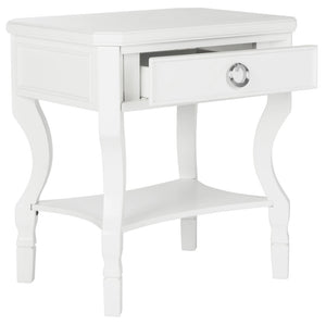 Safavieh Alaia Modern Nightstand With Elegant Curved Legs And Chic Silver Hardware For Timeless Bedroom Style White FOX6275A