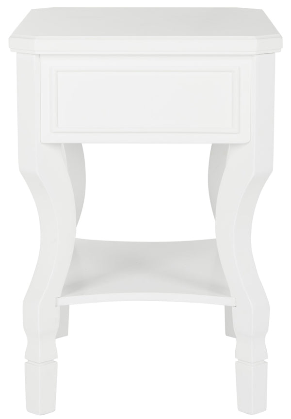 Safavieh Alaia Modern Nightstand With Elegant Curved Legs And Chic Silver Hardware For Timeless Bedroom Style White FOX6275A
