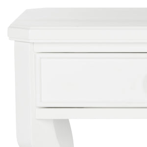 Safavieh Alaia Modern Nightstand With Elegant Curved Legs And Chic Silver Hardware For Timeless Bedroom Style White FOX6275A