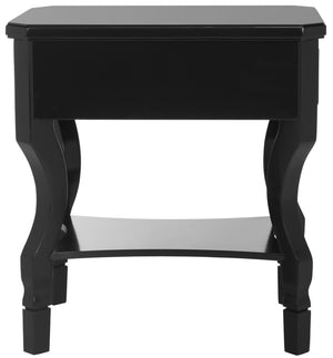 Safavieh Alaia Modern Nightstand With Elegant Curved Legs And Chic Silver Hardware For Timeless Bedroom Style Black FOX6275B