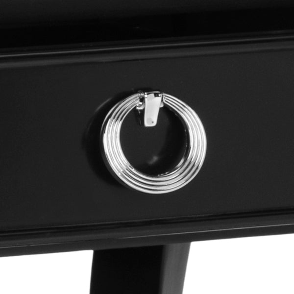 Safavieh Alaia Modern Nightstand With Elegant Curved Legs And Chic Silver Hardware For Timeless Bedroom Style Black FOX6275B