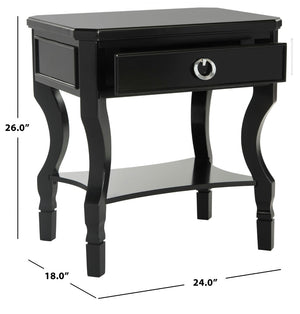 Safavieh Alaia Modern Nightstand With Elegant Curved Legs And Chic Silver Hardware For Timeless Bedroom Style Black FOX6275B