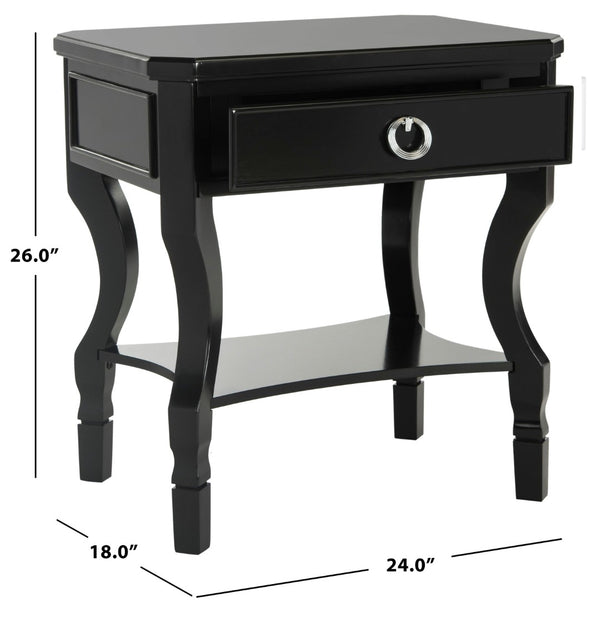 Safavieh Alaia Modern Nightstand With Elegant Curved Legs And Chic Silver Hardware For Timeless Bedroom Style Black FOX6275B