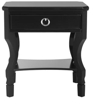 Safavieh Alaia Modern Nightstand With Elegant Curved Legs And Chic Silver Hardware For Timeless Bedroom Style Black FOX6275B