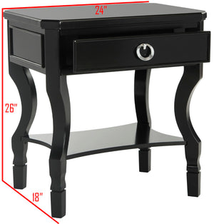 Safavieh Alaia Modern Nightstand With Elegant Curved Legs And Chic Silver Hardware For Timeless Bedroom Style Black FOX6275B