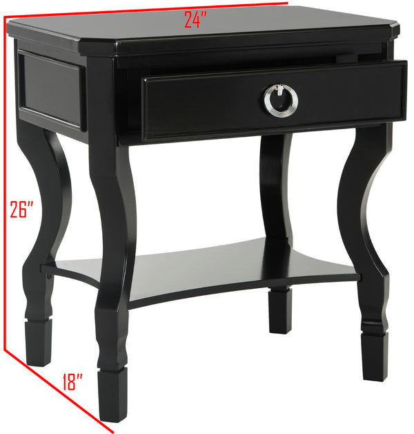 Safavieh Alaia Modern Nightstand With Elegant Curved Legs And Chic Silver Hardware For Timeless Bedroom Style Black FOX6275B