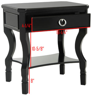 Safavieh Alaia Modern Nightstand With Elegant Curved Legs And Chic Silver Hardware For Timeless Bedroom Style Black FOX6275B