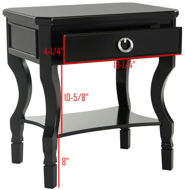 Safavieh Alaia Modern Nightstand With Elegant Curved Legs And Chic Silver Hardware For Timeless Bedroom Style Black FOX6275B