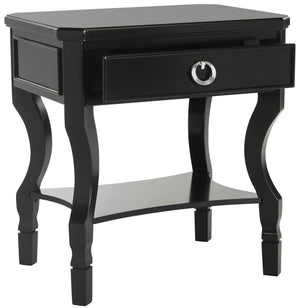 Safavieh Alaia Modern Nightstand With Elegant Curved Legs And Chic Silver Hardware For Timeless Bedroom Style Black FOX6275B