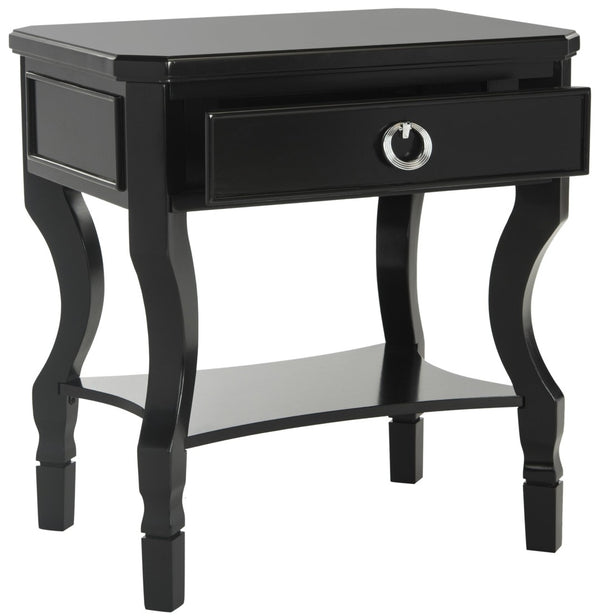 Safavieh Alaia Modern Nightstand With Elegant Curved Legs And Chic Silver Hardware For Timeless Bedroom Style Black FOX6275B