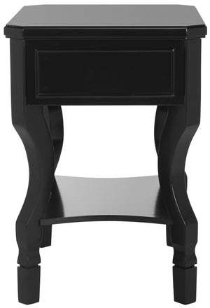 Safavieh Alaia Modern Nightstand With Elegant Curved Legs And Chic Silver Hardware For Timeless Bedroom Style Black FOX6275B