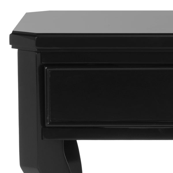 Safavieh Alaia Modern Nightstand With Elegant Curved Legs And Chic Silver Hardware For Timeless Bedroom Style Black FOX6275B