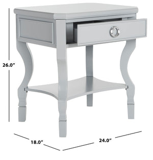 Safavieh Alaia Modern Nightstand With Elegant Curved Legs And Chic Silver Hardware For Timeless Bedroom Style Grey FOX6275C