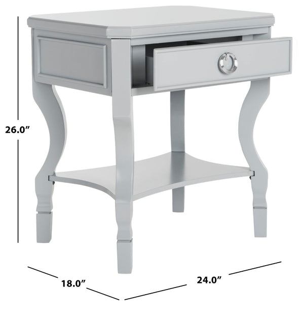 Safavieh Alaia Modern Nightstand With Elegant Curved Legs And Chic Silver Hardware For Timeless Bedroom Style Grey FOX6275C