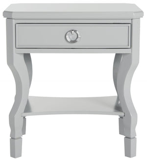Safavieh Alaia Modern Nightstand With Elegant Curved Legs And Chic Silver Hardware For Timeless Bedroom Style Grey FOX6275C