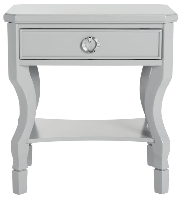 Safavieh Alaia Modern Nightstand With Elegant Curved Legs And Chic Silver Hardware For Timeless Bedroom Style Grey FOX6275C