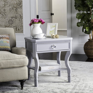 Safavieh Alaia Modern Nightstand With Elegant Curved Legs And Chic Silver Hardware For Timeless Bedroom Style Grey FOX6275C