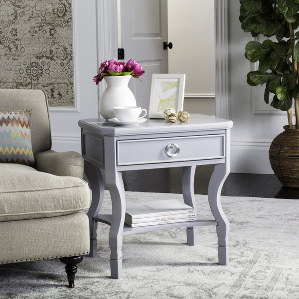 Safavieh Alaia Modern Nightstand With Elegant Curved Legs And Chic Silver Hardware For Timeless Bedroom Style Grey FOX6275C
