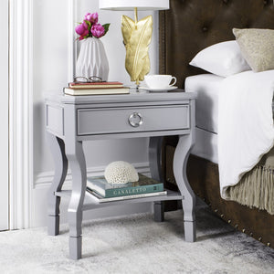 Safavieh Alaia Modern Nightstand With Elegant Curved Legs And Chic Silver Hardware For Timeless Bedroom Style Grey FOX6275C