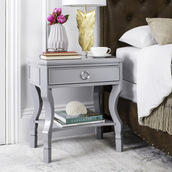 Safavieh Alaia Modern Nightstand With Elegant Curved Legs And Chic Silver Hardware For Timeless Bedroom Style Grey FOX6275C