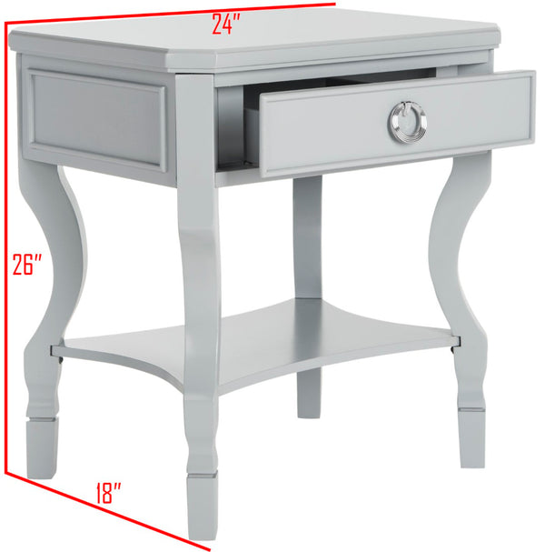 Safavieh Alaia Modern Nightstand With Elegant Curved Legs And Chic Silver Hardware For Timeless Bedroom Style Grey FOX6275C