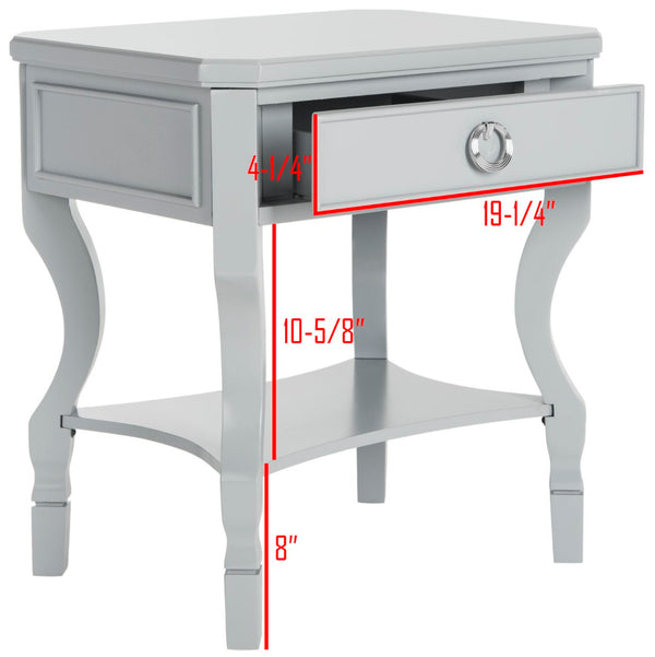 Safavieh Alaia Modern Nightstand With Elegant Curved Legs And Chic Silver Hardware For Timeless Bedroom Style Grey FOX6275C
