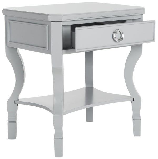 Safavieh Alaia Modern Nightstand With Elegant Curved Legs And Chic Silver Hardware For Timeless Bedroom Style Grey FOX6275C