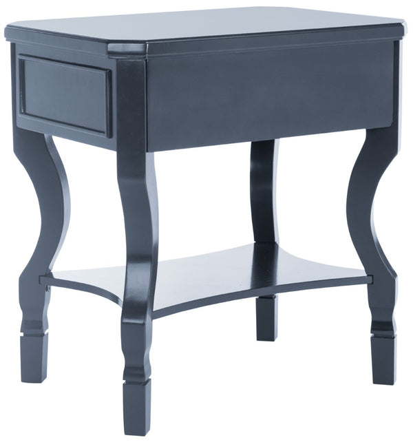 Safavieh Alaia Modern Nightstand With Elegant Curved Legs And Chic Silver Hardware For Timeless Bedroom Style Navy FOX6275D