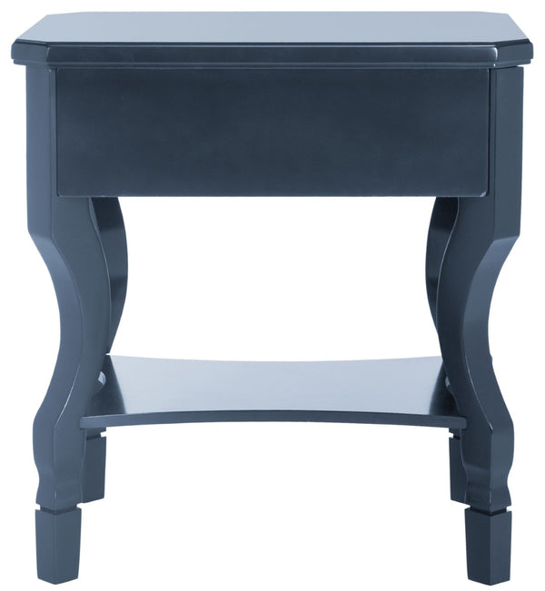 Safavieh Alaia Modern Nightstand With Elegant Curved Legs And Chic Silver Hardware For Timeless Bedroom Style Navy FOX6275D