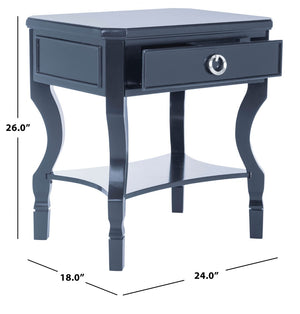 Safavieh Alaia Modern Nightstand With Elegant Curved Legs And Chic Silver Hardware For Timeless Bedroom Style Navy FOX6275D