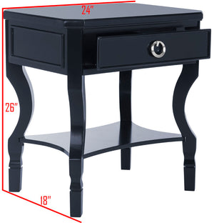 Safavieh Alaia Modern Nightstand With Elegant Curved Legs And Chic Silver Hardware For Timeless Bedroom Style Navy FOX6275D
