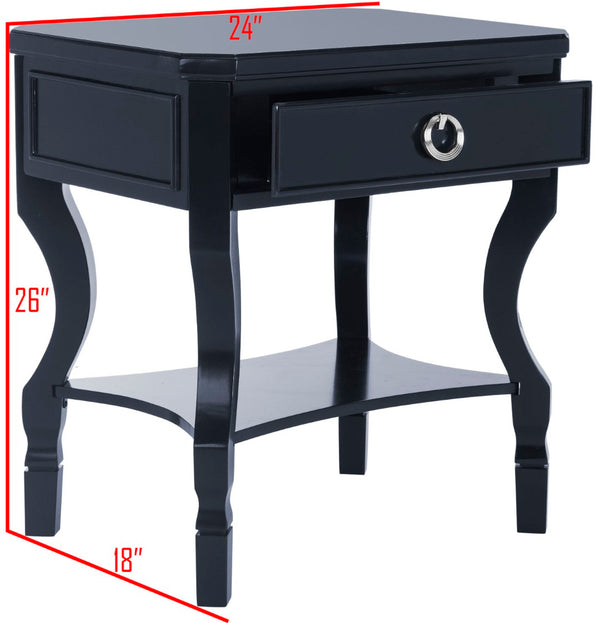 Safavieh Alaia Modern Nightstand With Elegant Curved Legs And Chic Silver Hardware For Timeless Bedroom Style Navy FOX6275D