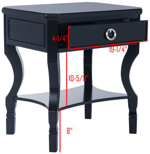 Safavieh Alaia Modern Nightstand With Elegant Curved Legs And Chic Silver Hardware For Timeless Bedroom Style Navy FOX6275D