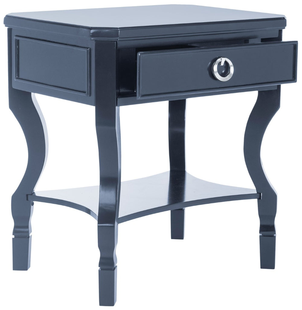 Safavieh Alaia Modern Nightstand With Elegant Curved Legs And Chic Silver Hardware For Timeless Bedroom Style Navy FOX6275D
