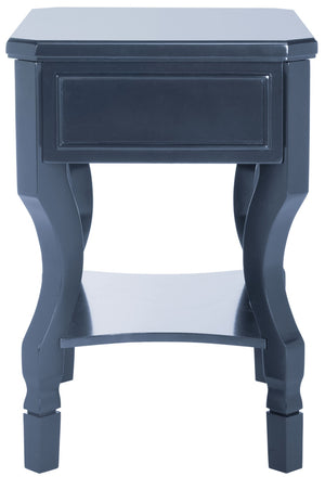 Safavieh Alaia Modern Nightstand With Elegant Curved Legs And Chic Silver Hardware For Timeless Bedroom Style Navy FOX6275D