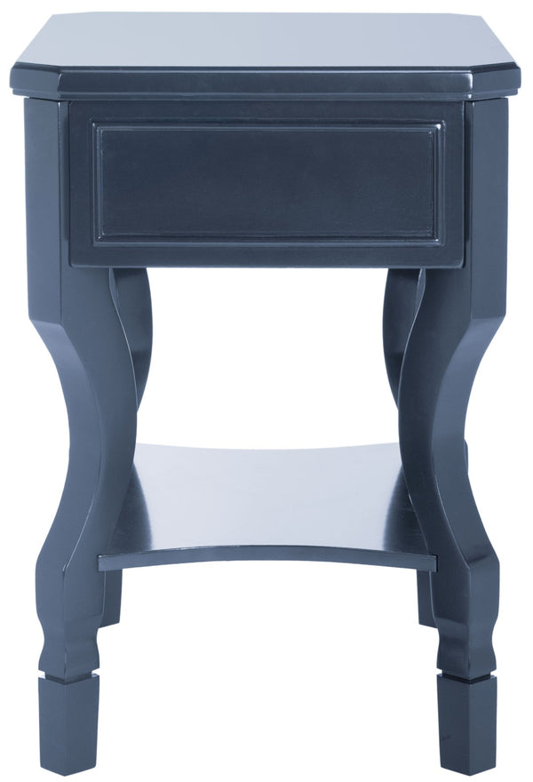 Safavieh Alaia Modern Nightstand With Elegant Curved Legs And Chic Silver Hardware For Timeless Bedroom Style Navy FOX6275D