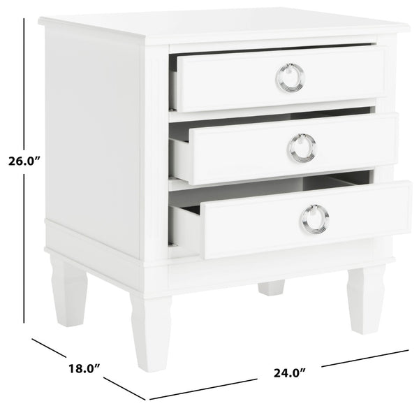 Safavieh Kira Elegant Three-Drawer Nightstand With French-Inspired Design For Chic And Functional Bedrooms White FOX6276A