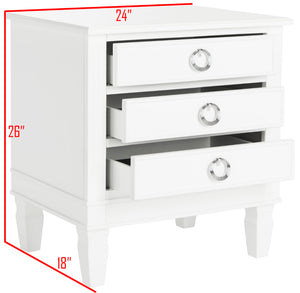 Safavieh Kira Elegant Three-Drawer Nightstand With French-Inspired Design For Chic And Functional Bedrooms White FOX6276A