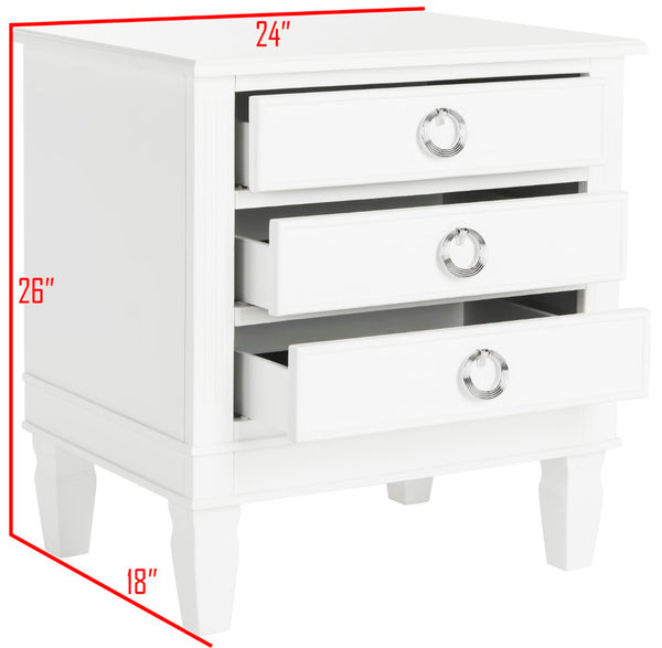 Safavieh Kira Elegant Three-Drawer Nightstand With French-Inspired Design For Chic And Functional Bedrooms White FOX6276A