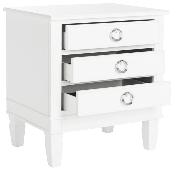 Safavieh Kira Elegant Three-Drawer Nightstand With French-Inspired Design For Chic And Functional Bedrooms White FOX6276A