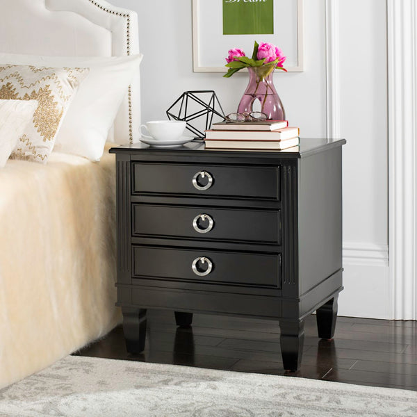 Safavieh Kira Three Drawer Night Stand Black FOX6276B