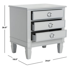 Safavieh Kira Elegant Three-Drawer Nightstand With French-Inspired Design For Chic And Functional Bedrooms Grey FOX6276C