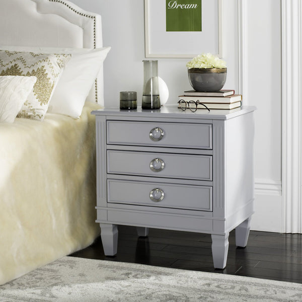 Safavieh Kira Elegant Three-Drawer Nightstand With French-Inspired Design For Chic And Functional Bedrooms Grey FOX6276C