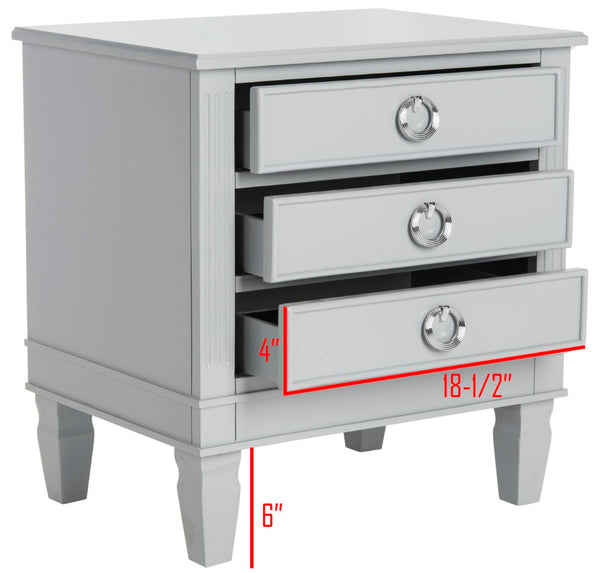 Safavieh Kira Elegant Three-Drawer Nightstand With French-Inspired Design For Chic And Functional Bedrooms Grey FOX6276C