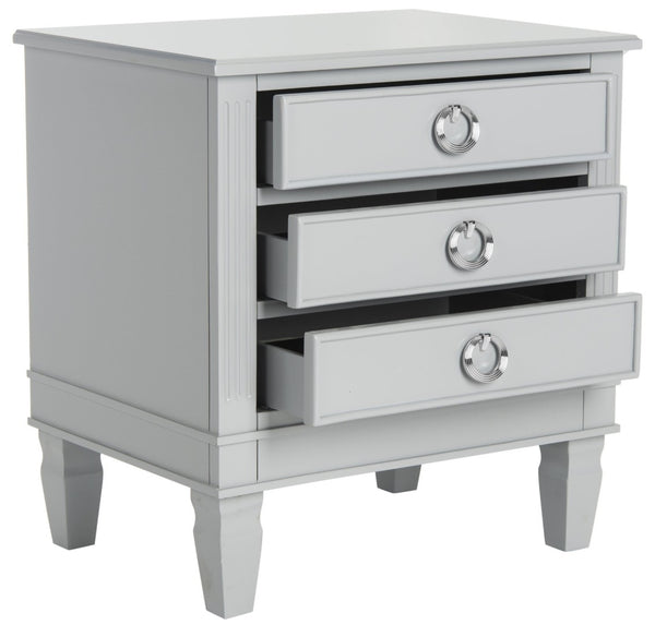 Safavieh Kira Elegant Three-Drawer Nightstand With French-Inspired Design For Chic And Functional Bedrooms Grey FOX6276C