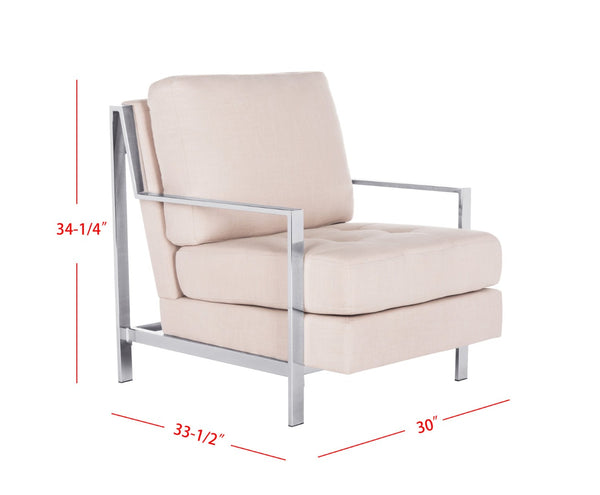 Safavieh Walden Modern Tufted Accent Chair In Beige Linen With Chrome Frame For Stylish Living Spaces FOX6279A