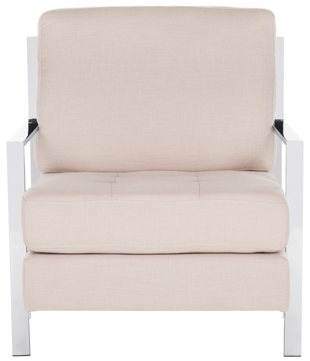 Safavieh Walden Modern Tufted Accent Chair In Beige Linen With Chrome Frame For Stylish Living Spaces FOX6279A
