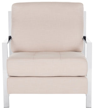 Safavieh Walden Modern Tufted Accent Chair In Beige Linen With Chrome Frame For Stylish Living Spaces FOX6279A