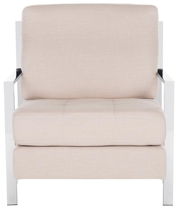 Safavieh Walden Modern Tufted Accent Chair In Beige Linen With Chrome Frame For Stylish Living Spaces FOX6279A
